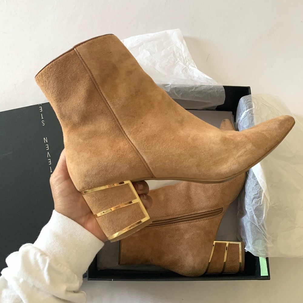 Nude Suede Block Booties Bailei